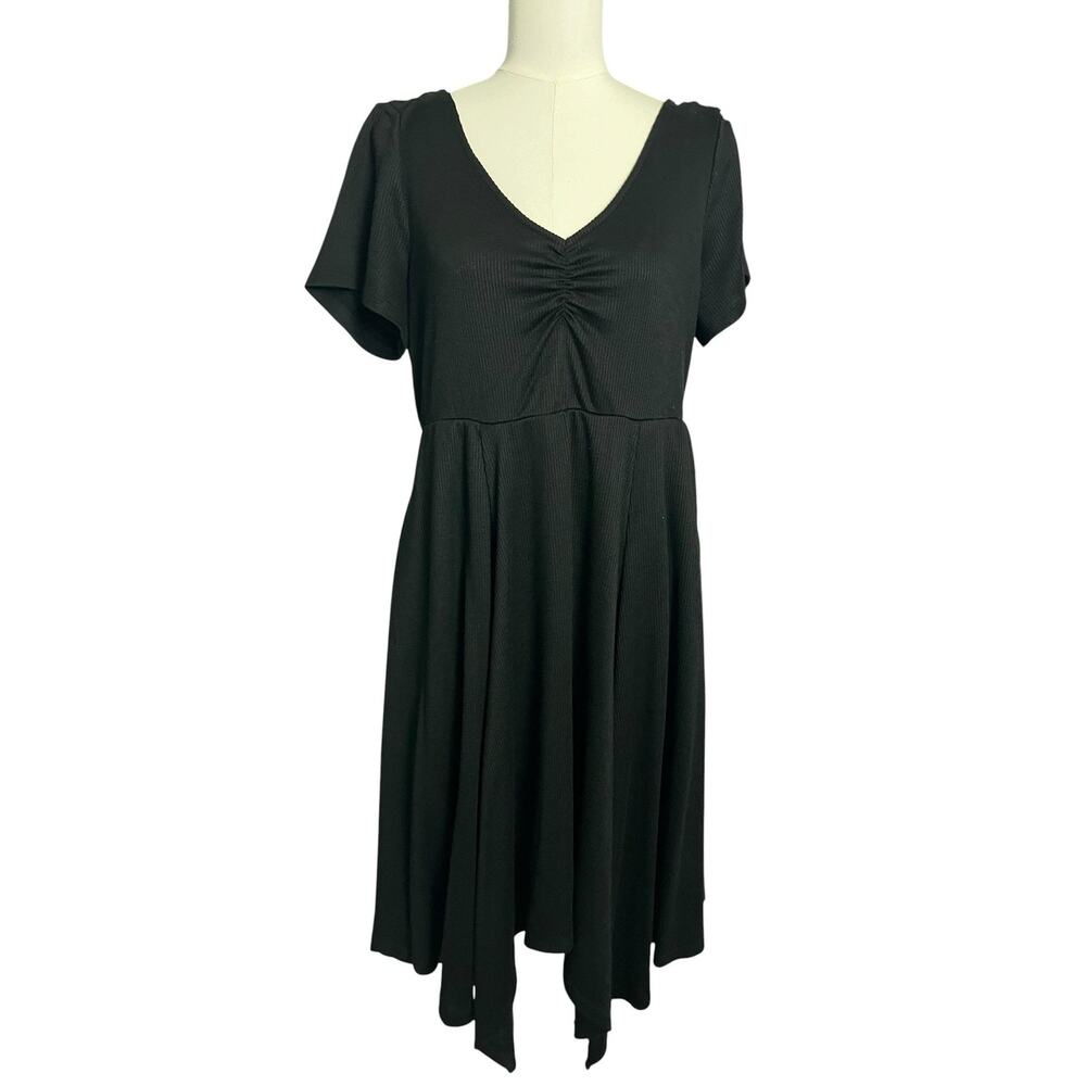 Torrid Fit & Flare Dress Womens 1X Black Handkerchief Hem Strappy Back Jersey
